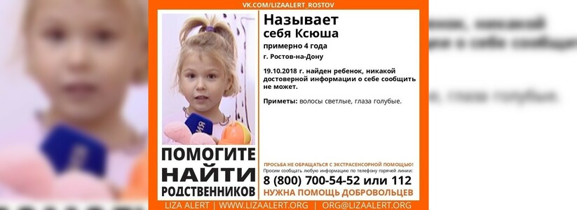 Продолжаются поиски родителей найденной на улице Ростова-на-Дону четырехлетней девочки: ребенок помнит, что ее зовут Ксюша