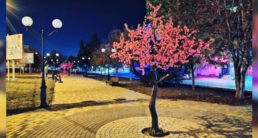 Сквер в Новороссийске украсили искусственные сакуры