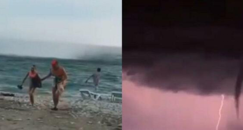 В Геленджике на берег вышел смерч, а в Анапе его подсветила молния