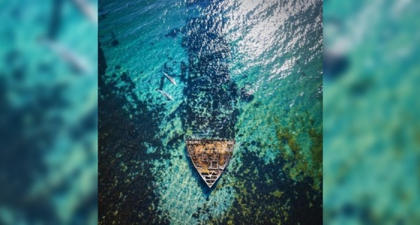 Новороссийский фотограф запечатлел затонувший у берегов города-героя корабль во время отлива