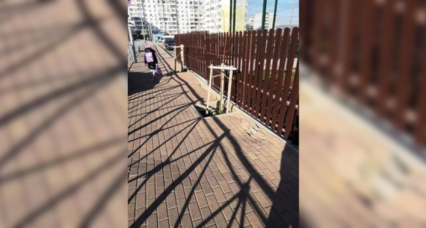 После ремонта теплотрассы около одной из школ Новороссийска провалился тротуар