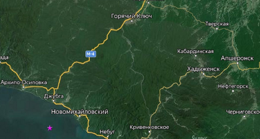 В Черном море у побережья Туапсинского района произошло землетрясение