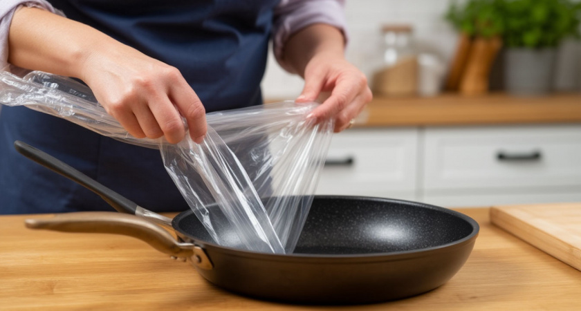 Кладу сковороду в пакет — нагар отлетает моментально, а поверхность сверкает как зеркало