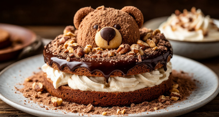 Торт «Мишка на Севере»: вкуснейшее хрустящее песочное тесто, ореховая меренга и нежнейший крем под шоколадной глазурью