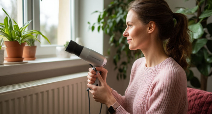 Если дома холодно, а батареи очень горячие – берем фен: "жаришка" даже в лютый мороз