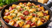 Про это блюдо часто забывают, а зря: просто и вкусно — готовим картошку с копчёными колбасками на ужин
