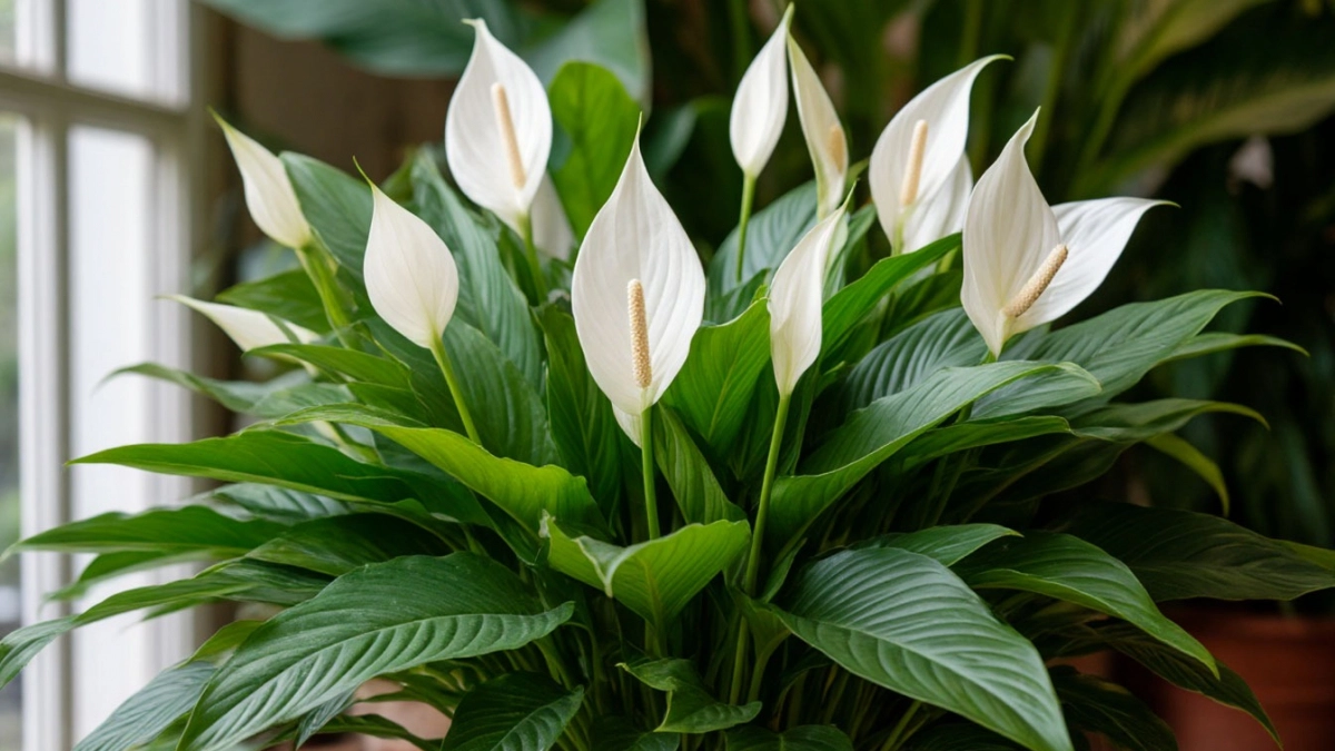Стакан дешёвой подкормки весной: спатифиллум выбрасывает бутоны один за другим — море белых «парусов» обеспечено