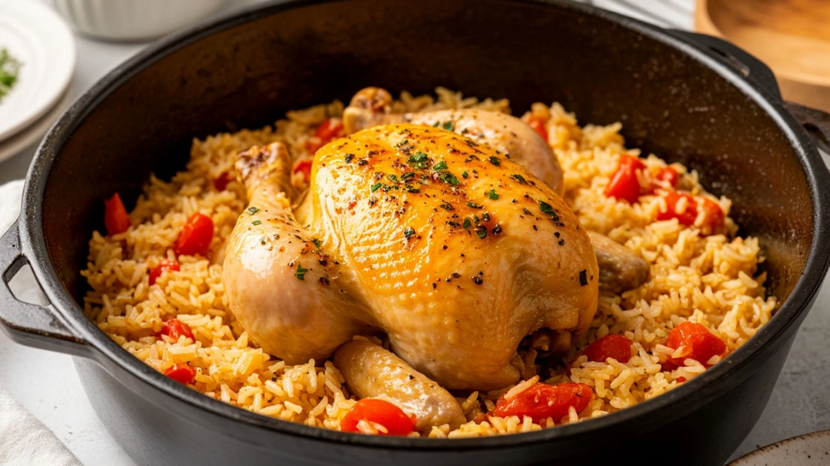 Курица с рисом в духовке: два движения ложкой — и сытный ужин готов без вашего участия