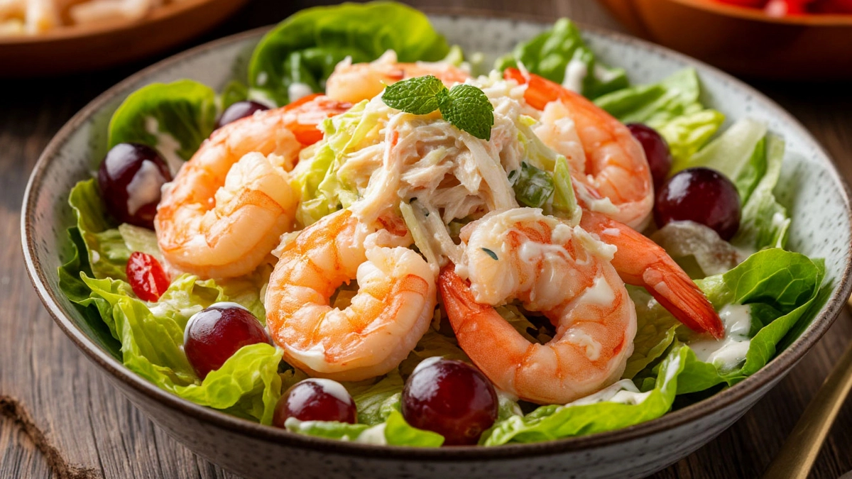 Виноград в салате с креветками и крабом: этот лёгкий рецепт сводит с ума всех гостей