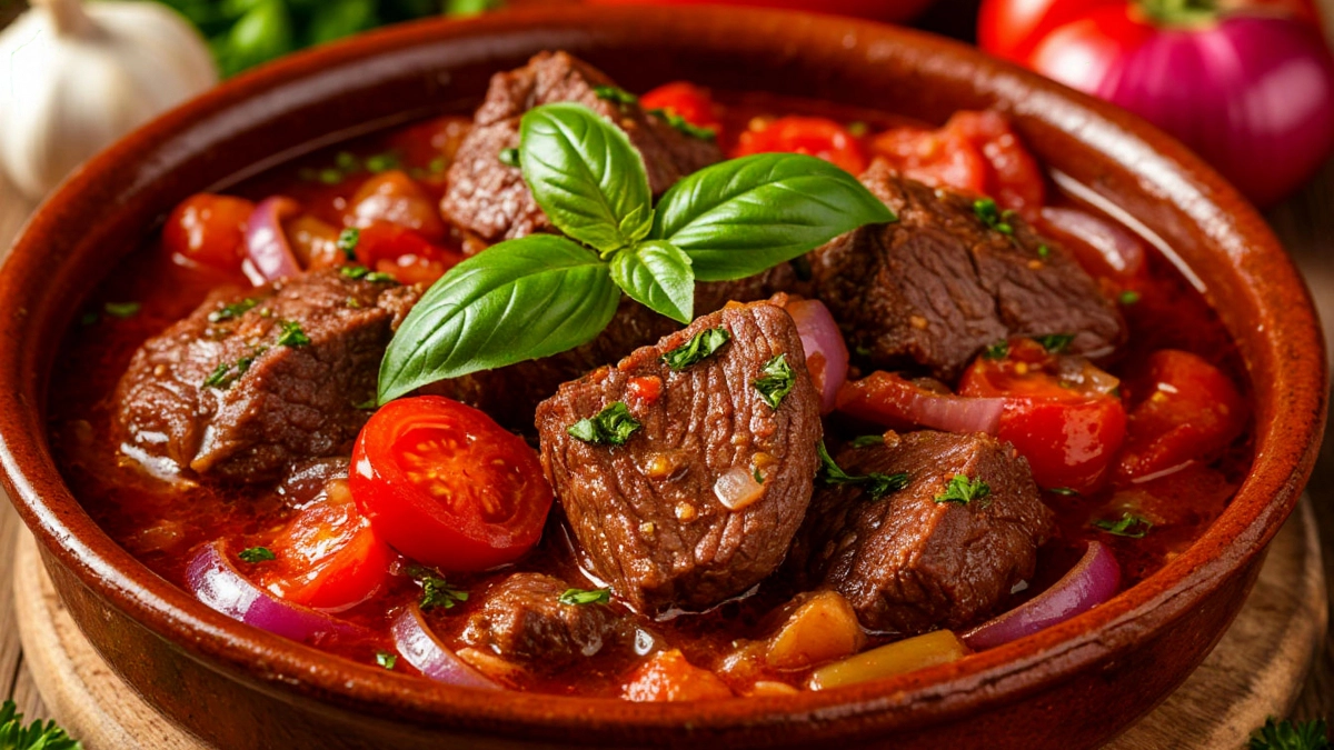 Мясо по-кавказски: сочная говядина с овощами и диким характером