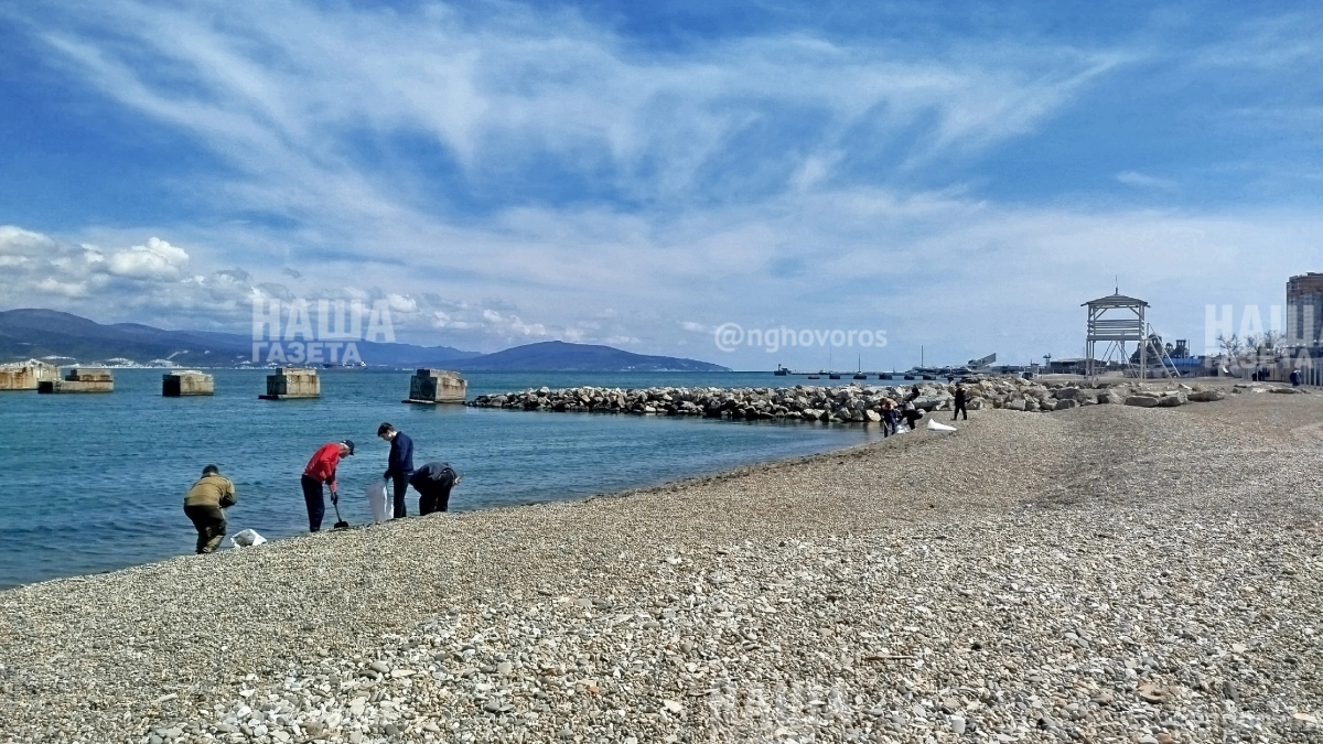 В Новороссийске на пляже «Кристалл» замазученные камни собирают лопатами  