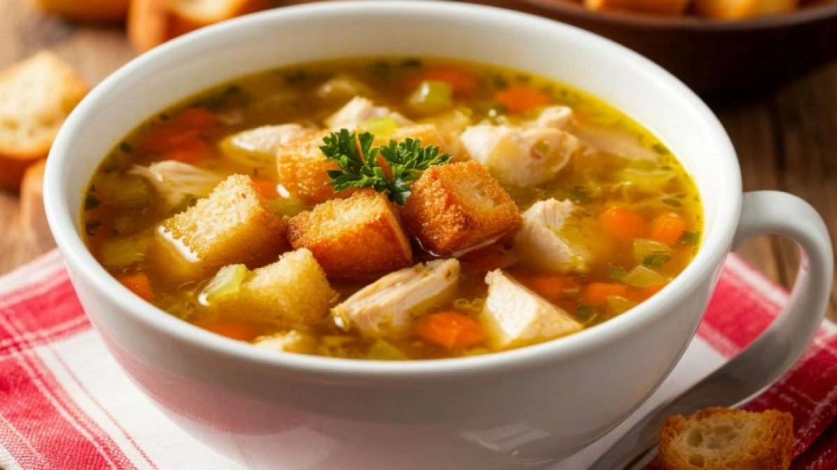 Сырный суп с курицей и гренками: рецепт уюта на начало осени
