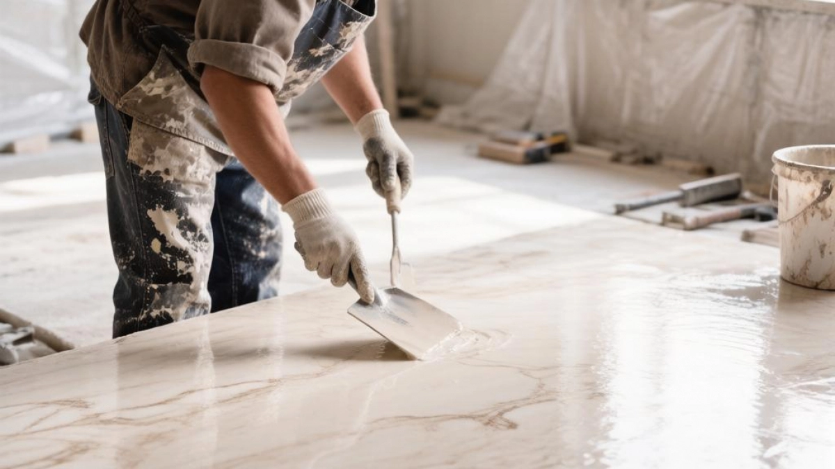 Линолеум — банальщина, ламинат — колхоз: на пол стелю «жидкий мрамор» — хит сезона