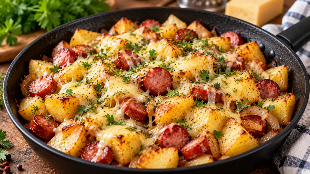 Про это блюдо часто забывают, а зря: просто и вкусно — готовим картошку с копчёными колбасками на ужин